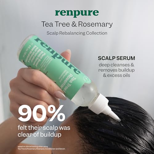 Renpure Tea Tree & Rosemary Scalp Serum, Plant-Based - Refreshing & Rebalancing - For Moisturized, Soft Hair - For Oily/Normal Hair- Tea Tree Leaf Oil, Rosemary Leaf Extract - 4 Fl Oz