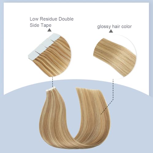 Juesoary 12 Inch Honey Blonde Tape In Hair Extensions - 10 Pcs Remy Human Hair