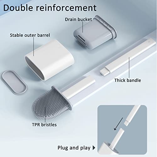 Wall Mounted Toilet Brush with Holder - Flexible Rim Cleaner