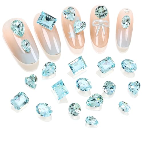 DONGZHOU 72pcs Mix Shape Aquamarine Glass Nail Rhinestones for DIY Nail Art & Crafts