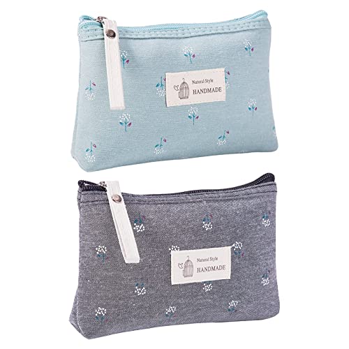 Qikuver Canvas Makeup Pouch - 2 Pack Small Cosmetic Bags for Purse