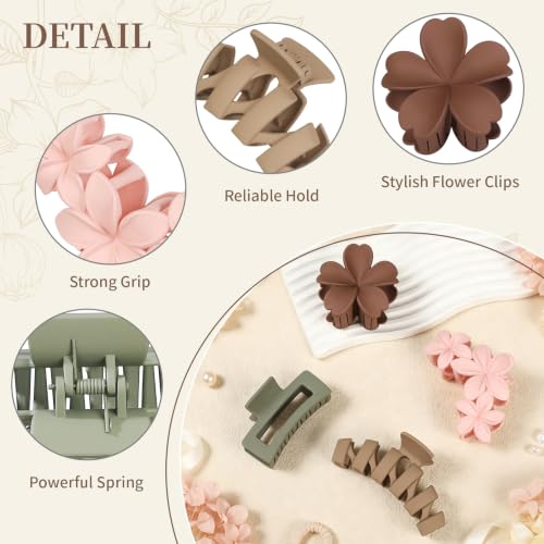 SMKSL Floral Hair Claw Clips for Women - 4 Pack Non-Slip Matte Clips