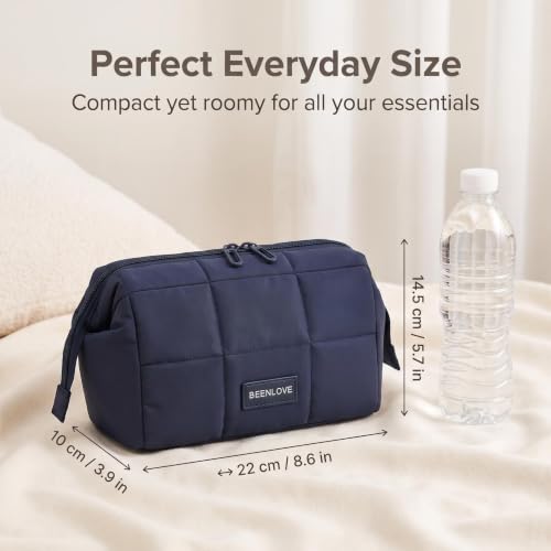 JekoLife Navy Blue Travel Makeup Bag - Wide Open Cosmetic Organizer for Women