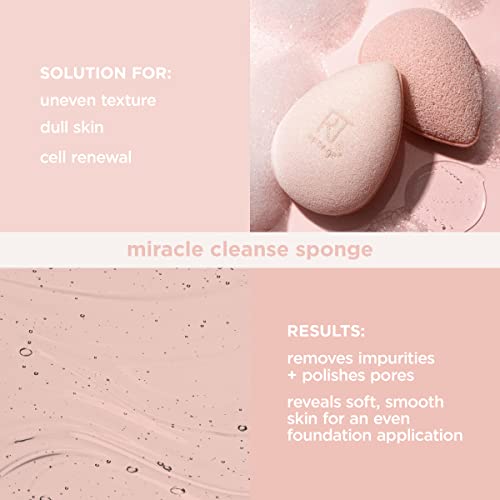 Real Techniques Miracle Cleansing Sponge 1 Count - Dual-Sided Facial Exfoliating & Hydrating Tool