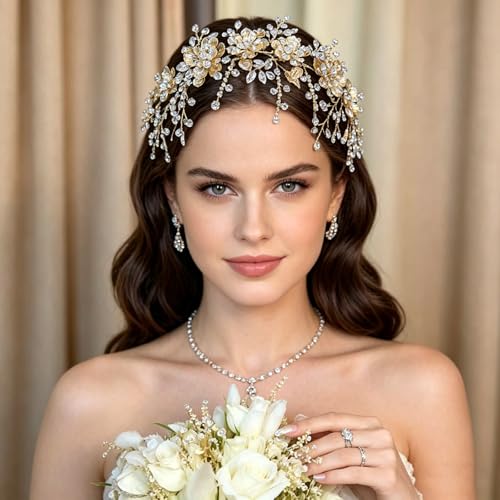 Elegant Bridal Headband with Flowers and Rhinestones for Weddings