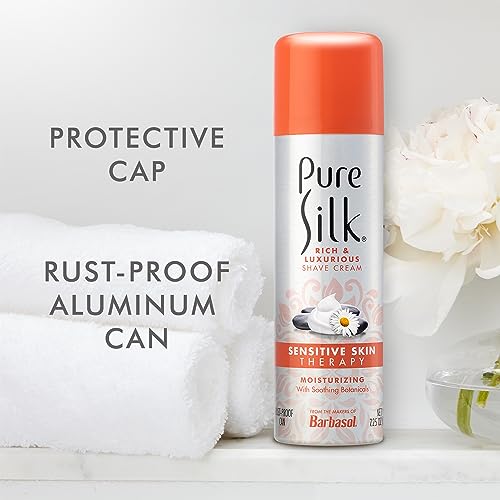 Pure Silk Sensitive Skin Shaving Cream for Women | Shave Cream Infused with Aloe, Papaya and Willow Bark | Smooth Glide Formula, Rust-Proof Can, USA Made | 7.25 Oz (Pack of 6)