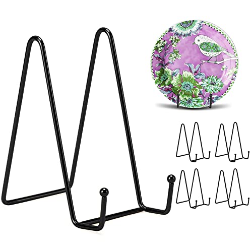 Kruodop 6-Inch Black Metal Plate Stands - 5 Pack Display Holders