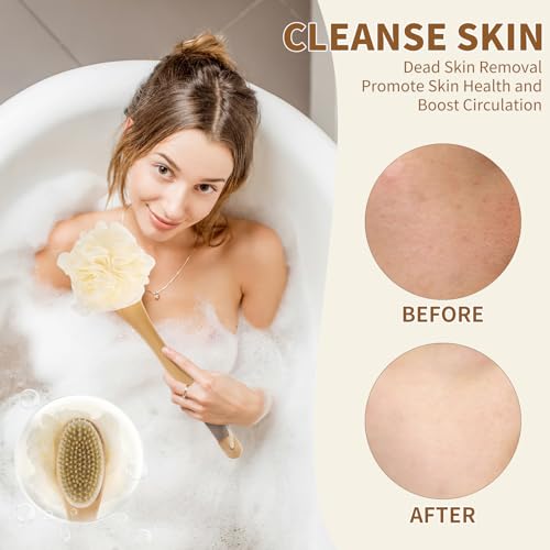 DEBETOOL Double-Sided Shower Loofah with Handle & Anti-Slip Grip