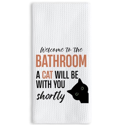 Funny Black Cat Hand Towels - 16x24 Inch Decorative Kitchen & Bathroom Towels