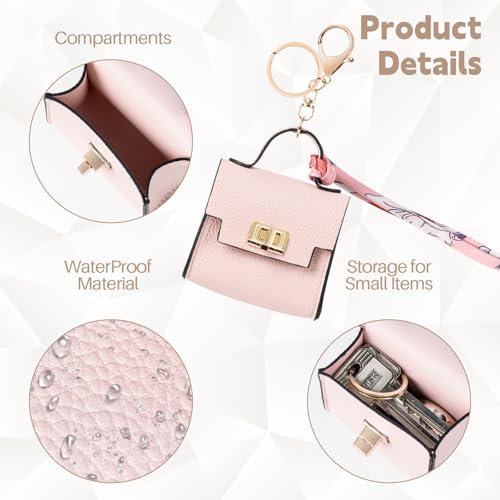 Mini Backpack Keychain Set - PU Leather Makeup Bag in Orange & Pink