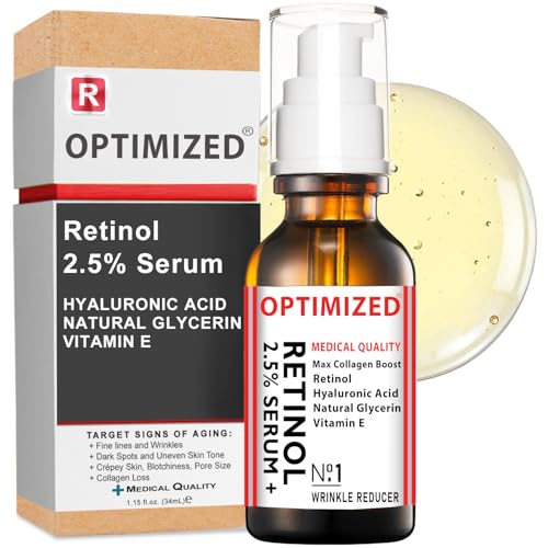 Retinol Serum 2.5% with Hyaluronic Acid & Vitamin E - Reduces Wrinkles & Evens Skin Tone - 1 fl oz
