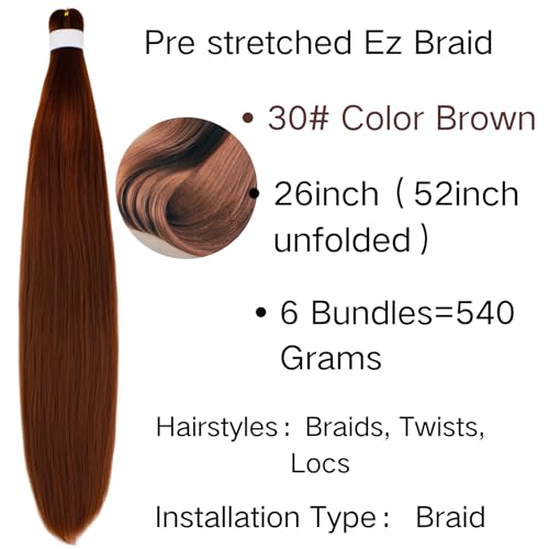 Brown Braiding Hair Extensions with Boho Curls - 26 Inch, Pack of 8