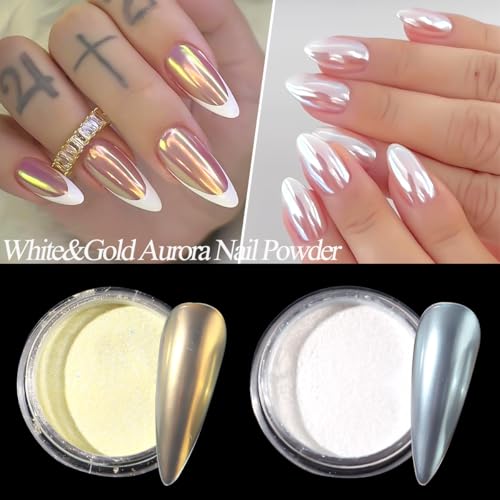 SUTOZMIWE 10 Colors Aurora Mermaid Pearl Chrome Nail Powder - Iridescent Aurora Effect