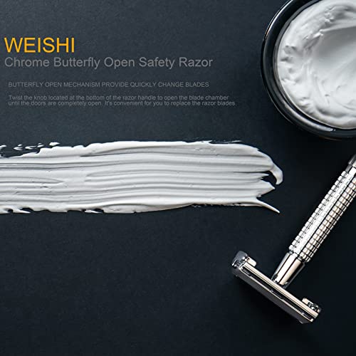 WEISHI Double Edge Safety Razor for Men and Women, Short Handle Twist-To-Open