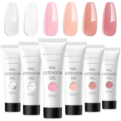 Makartt Poly Nail Gel Kit - 6 Clear Nude Pink Colors for Nail Extensions