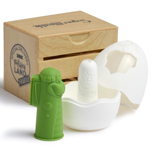 SuperMouth Baby & Infant Finger Toothbrush Green with Bristles - Silicone, Safe for 0-2 Years, Includes Egg Storage Base & Built-In Flashlight