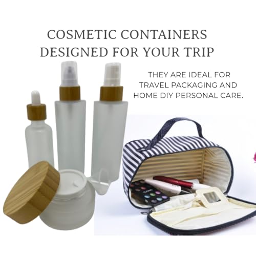 Frosted Glass Cosmetic Container Set with Bamboo Cover - 4 Pack