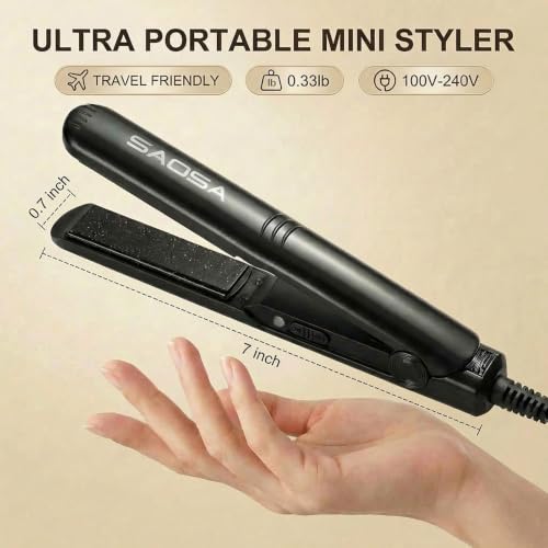 SAOSA Mini Flat Iron - 0.7 Inch Ceramic Hair Straightener, Black