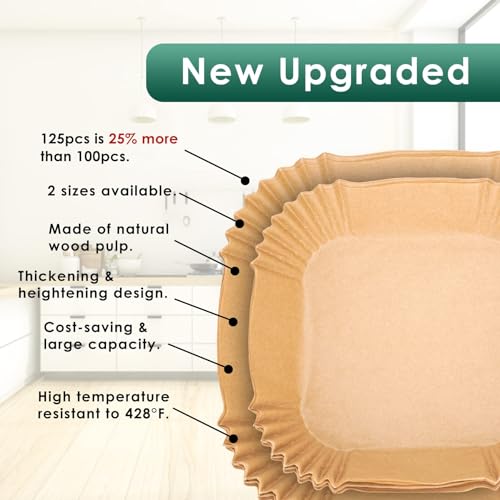 Vailnd 125Pcs Air Fryer Liners - 6.5 Inch Non-Stick Parchment Paper