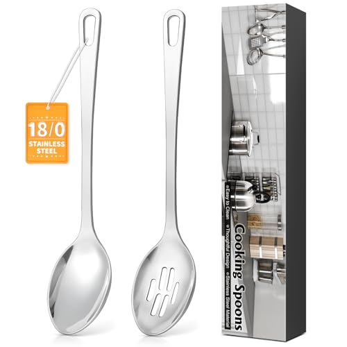 Stainless Steel Cooking Spoons Set - 2 Heavy Duty Serving Utensils
