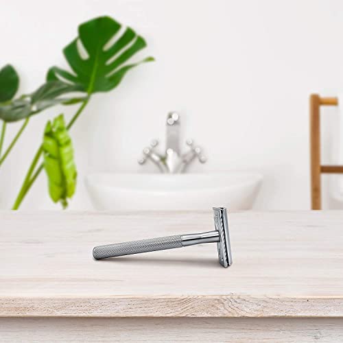 Bambaw Double Edge Safety Razor for Men & Women, Metal Razor with 5 Double Edge Safety Razor Blades, Eco-Friendly Razor ? Silver