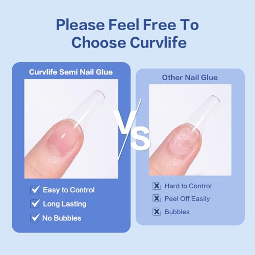 Curvlife 15g Nail Glue Gel & 5ml Remover Pen - Quick Drying, No UV Needed