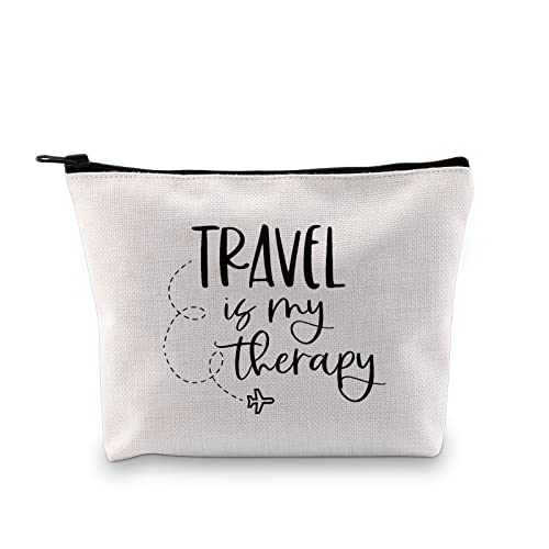 Travel Is My Therapy White Makeup Bag – G2TUP Travel Lover Gift Zipper Cosmetic Bag