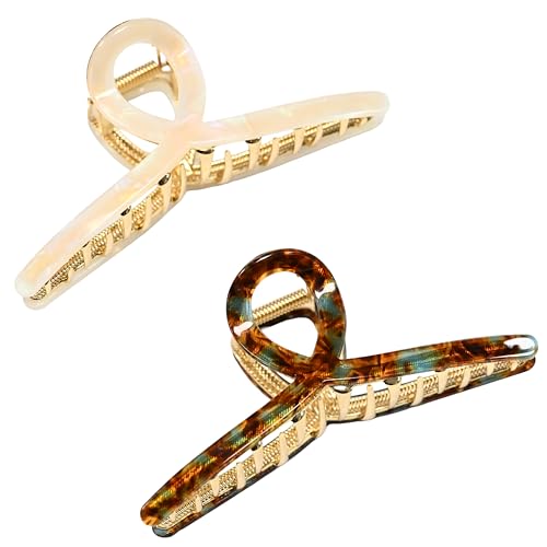 Fiwnpow 2-Pack Large Butterfly Hair Claw Clips - Acetate & Alloy Frame
