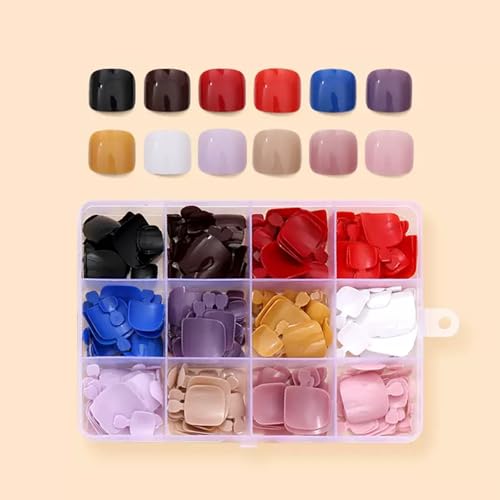 288Pcs Short Square Press On Toenails - Style 13, 12 Colors