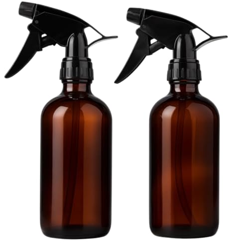 Onisavings 8oz Pack of 2 Amber Glass Spray Bottles with Fine Mist Sprayers