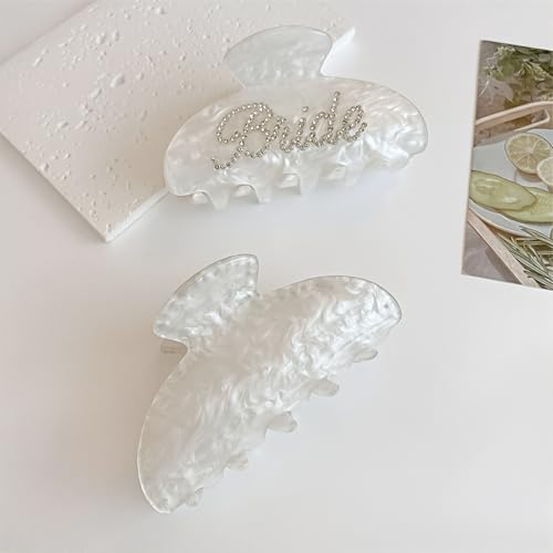 DUOJINSANXI White 2-Pack Bridal Claw Hair Clips Rhinestone Logo for Wedding & Party