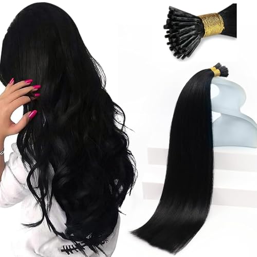 Sunny Hair I Tip Hair Extensions Real Human Hair, 22 Inch 50g Invisible Itips for Parties and Weddings, Black, Soft itips, for Women with Thick Hair Seeking Length Without Bulk, Easy to Maintain