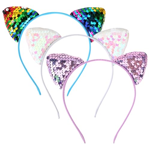 Reversible Sequin Cat Ears Headband for Women & Girls - Sparkly Party Hair Accessory