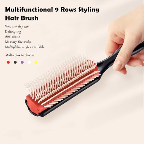 NuAngela 9 Rows Hair Brush for Styling & Detangling - Easy Clean & Portable