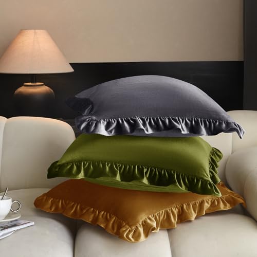 Olive Green Velvet Throw Pillow Covers, 18x18 Inch Set of 2