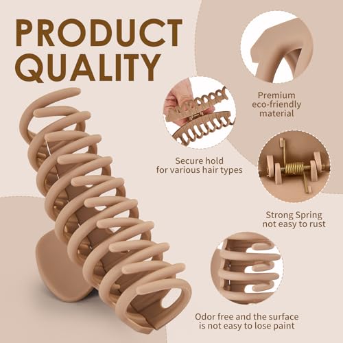 Mia Klein Non-Slip Hair Claw Clips Without Hairpin - 8 Pack, Matte Finish, Strong Hold