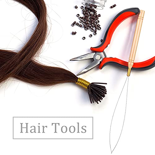 10 Pcs Hair Extension Loop Needle Kit with Wooden Handle