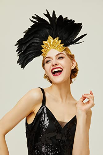 1920s Flapper Showgirl Feather Headpiece with Crystals
