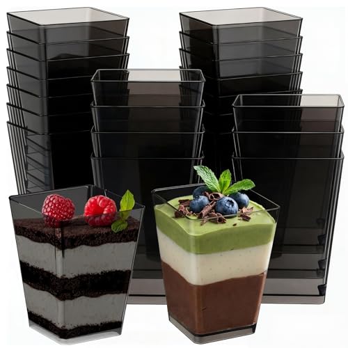 25 Pcs 5 oz Black Plastic Dessert Cups - Disposable Parfait Bowls