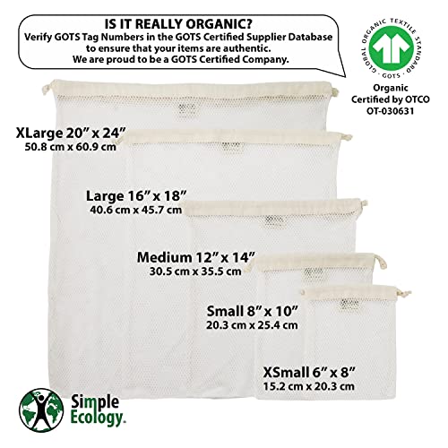 Organic Cotton Mesh Laundry Bag 2-Pack - X-Small, GOTS Certified