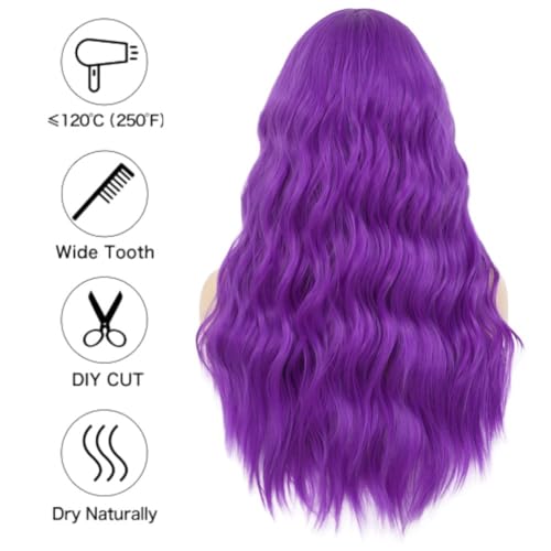 Siudus Purple Wavy Long Wigs for Women - Curly Middle Part Cosplay Hair