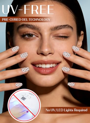 Pink Polka Dot Gel Nail Strips - 44 Pcs, No UV Light Needed, Long Lasting & Easy Apply