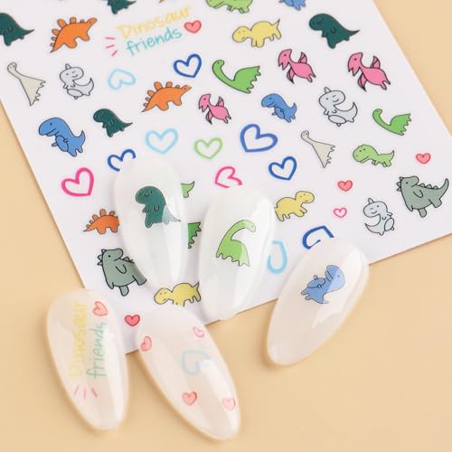 Dinosaur Nail Art Stickers for Kids - 2 Sheets of 3D Decals