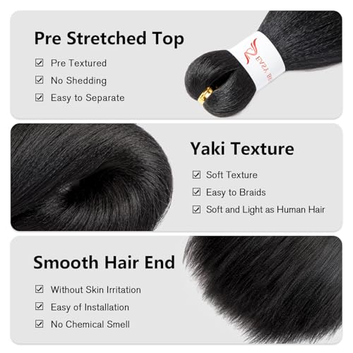 Roeula 14 Inch Pre-Stretched Braiding Hair Extensions - 8 Pack (Black)