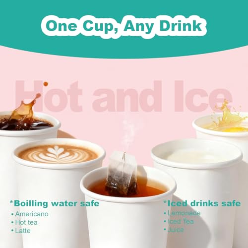 100 Count 8 oz Disposable White Paper Coffee Cups - Leak-Resistant