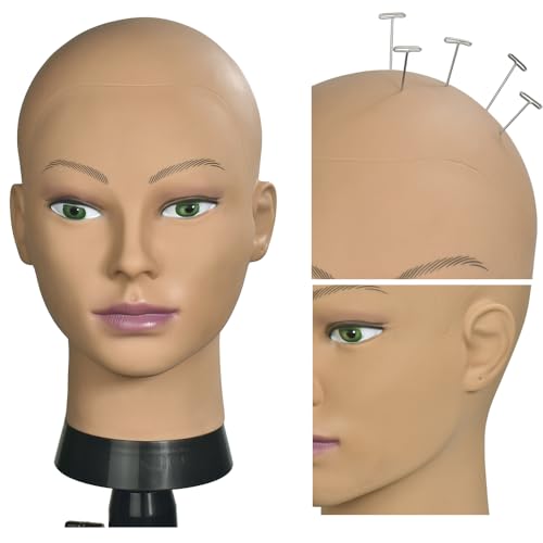 CAZSYSDD 12-A PVC Bald Mannequin Head for Wigs & Cosmetology Practice - Beige Afro
