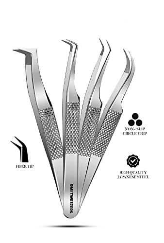 GMI 4-Piece Professional Stainless Steel Eyelash Extension Tweezers Set