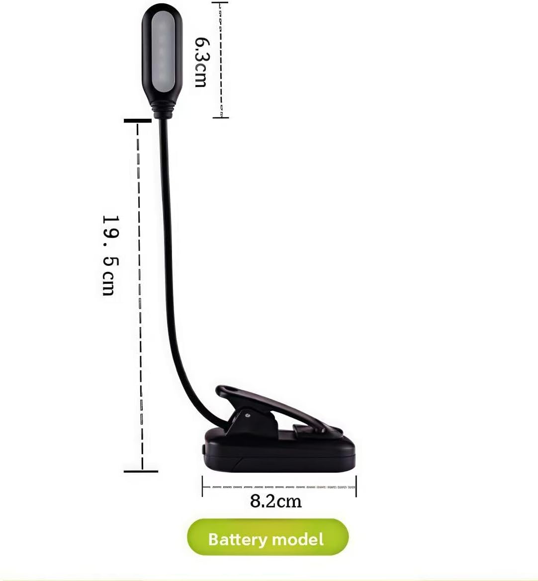Clip-On Book Light - Battery Powered Flexible Reading Lamp | Portable Night Light for Bedroom & Living Room, Black