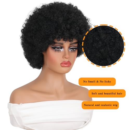 GKtineke 8 Inch Afro Wig for Black Women - Natural Black 70s Curly Short Wig