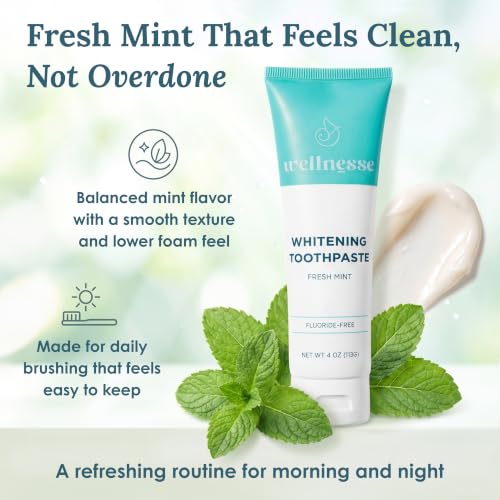 Wellnesse Hydroxyapatite Whitening Toothpaste 4 Oz - Fluoride Free, Fresh Mint, Enamel Care